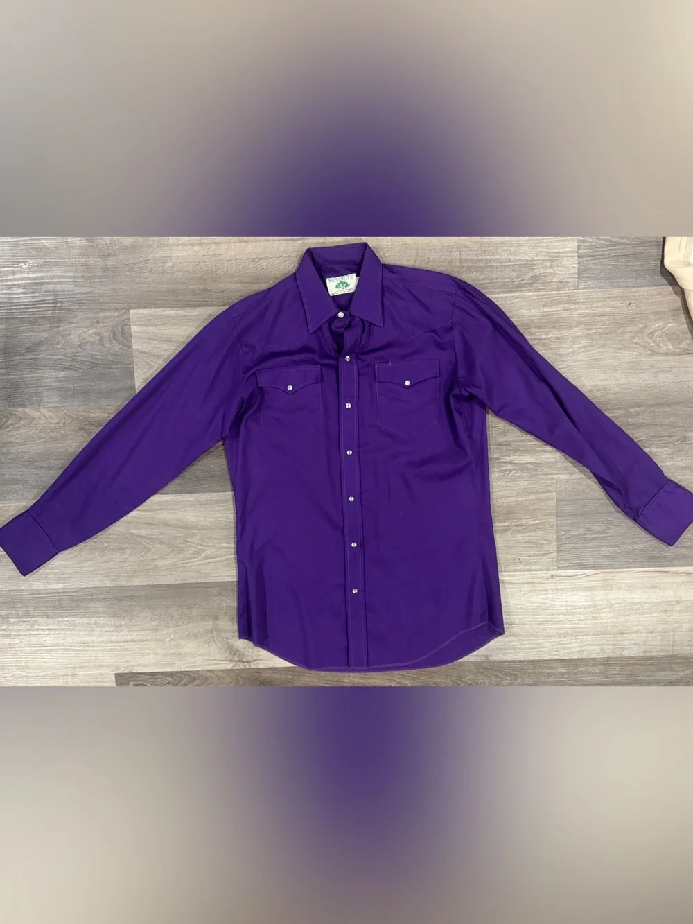 Men’s Vintage 80’s Mesquite Purple Western Pearl Snap Shirt - Made in the USA - Picture 9 of 9